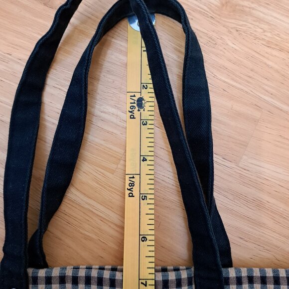 Longaberger Homestead Black Tan Gingham Checkered Plaid Tote Bag Double Handles - Picture 6 of 10